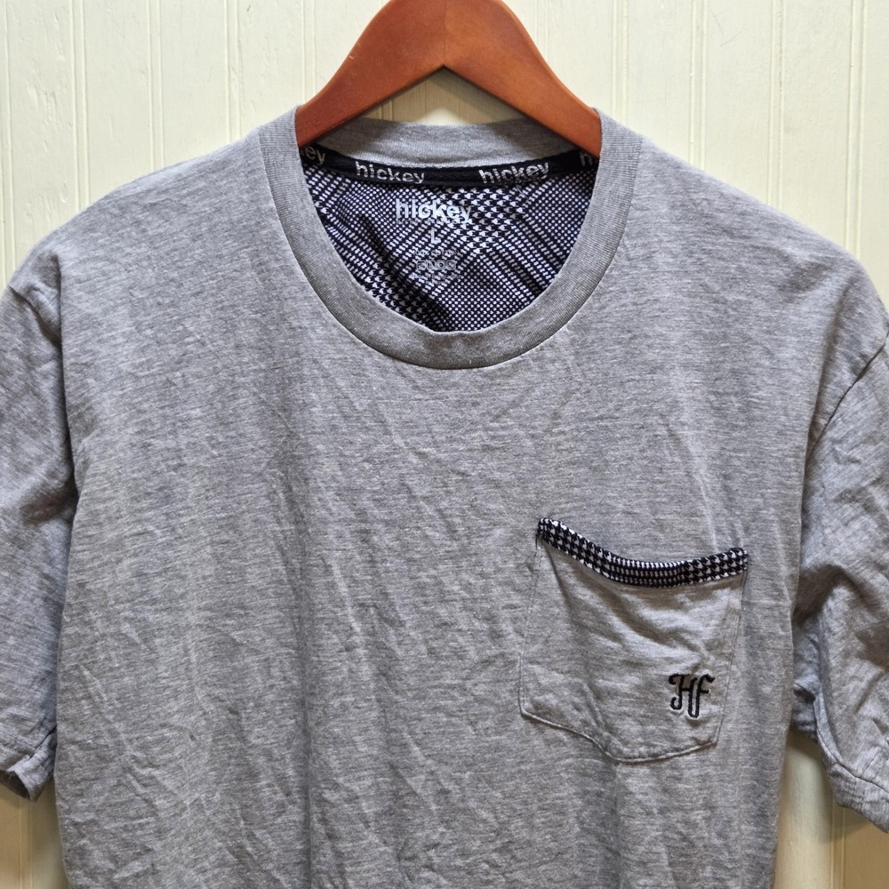 Hickey Freeman Shirt Mens Large Gray Pocket HF Logo Houndstooth Tagless Tee